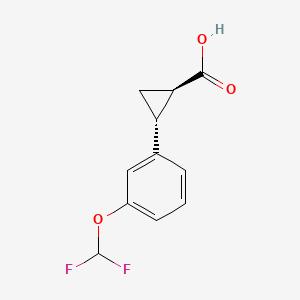Chemical structure of trans-2-(3-(difluoromethoxy)phenyl)cyclopropane-1-carboxylic acid