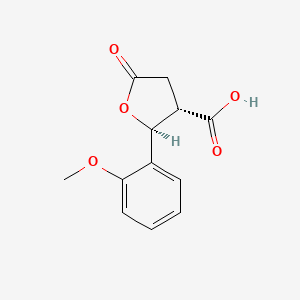Chemical structure of trans-2-(2-Methoxyphenyl)-5-oxotetrahydrofuran-3-carboxylic acid