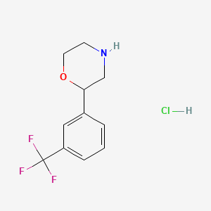 Chemical structure of trans-2-(2-methoxy-4-(trifluoromethyl)phenyl)cyclopropan-1-amine hydrochloride