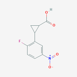 Chemical structure of trans-2-(2-fluoro-5-nitrophenyl)cyclopropane-1-carboxylic acid