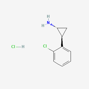 Chemical structure of trans-2-(2-chlorophenyl)cyclopropan-1-amine hydrochloride