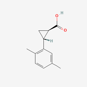 Chemical structure of trans-2-(2,5-dimethylphenyl)cyclopropane-1-carboxylic acid