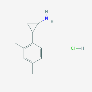 Chemical structure of trans-2-(2,4-dimethylphenyl)cyclopropan-1-amine hydrochloride