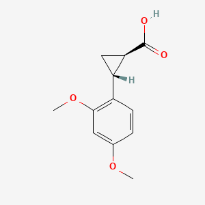 Chemical structure of trans-2-(2,4-dimethoxyphenyl)cyclopropane-1-carboxylic acid