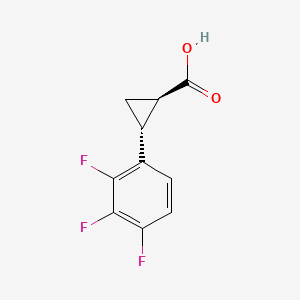Chemical structure of trans-2-(2,3,4-trifluorophenyl)cyclopropane-1-carboxylic acid