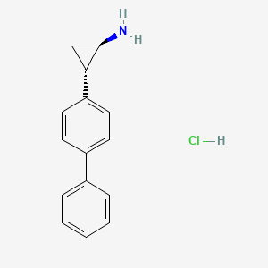 Chemical structure of trans-2-([1,1'-biphenyl]-4-yl)cyclopropan-1-amine hydrochloride