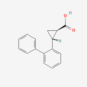 Chemical structure of trans-2-([1,1'-biphenyl]-2-yl)cyclopropane-1-carboxylic acid