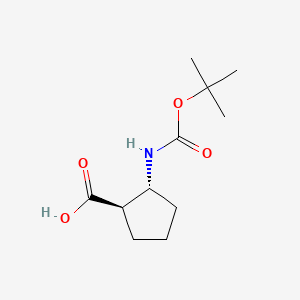 Chemical structure of trans-2-((tert-Butoxycarbonyl)amino)cyclopentanecarboxylic acid