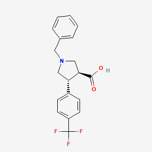 Chemical structure of trans-1-Benzyl-4-(4-(trifluoromethyl)phenyl)pyrrolidine-3-carboxylic acid