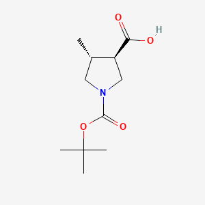 Chemical structure of Trans-1-(tert-butoxycarbonyl)-4-methylpyrrolidine-3-carboxylic acid
