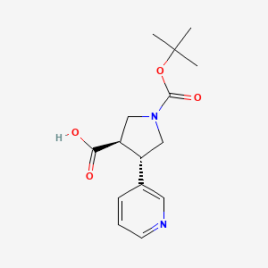 Chemical structure of trans-1-(tert-Butoxycarbonyl)-4-(pyridin-3-yl)pyrrolidine-3-carboxylic acid
