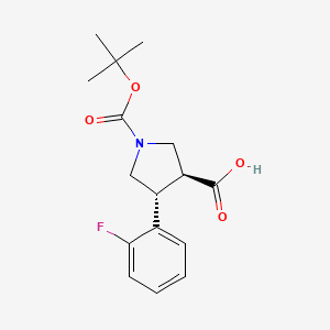 Chemical structure of Trans-1-Boc-4-(2-fluorophenyl)pyrrolidine-3-carboxylic acid