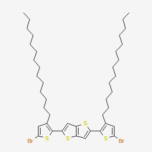 Chemical structure of Thieno[3,2-b]thiophene, 2,5-bis(5-bromo-3-tetradecyl-2-thienyl)-