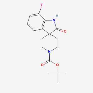 Chemical structure of tert-Butyl7-fluoro-2-oxo-1,2-dihydrospiro[indole-3,4'-piperidine]-1'-carboxylate