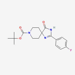 Chemical structure of tert-Butyl2-(4-fluorophenyl)-4-oxo-1,3,8-triazaspiro[4.5]dec-1-ene-8-carboxylate