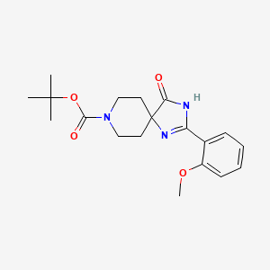 Chemical structure of tert-Butyl2-(2-methoxyphenyl)-4-oxo-1,3,8-triazaspiro[4.5]dec-1-ene-8-carboxylat