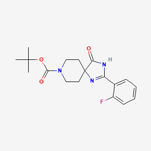 Chemical structure of tert-Butyl2-(2-fluorophenyl)-4-oxo-1,3,8-triazaspiro[4.5]dec-1-ene-8-carboxylate