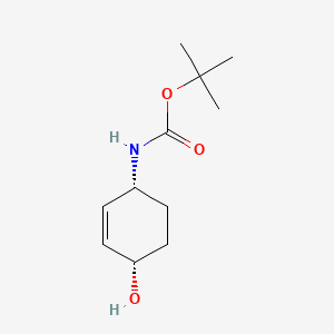 Chemical structure of tert-Butyl((1R,4S)-4-hydroxycyclohex-2-en-1-yl)carbamic acid
