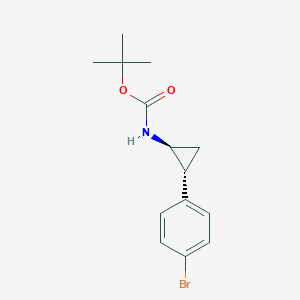 Chemical structure of tert-butyl trans-(2-(4-bromophenyl)cyclopropyl)carbamate