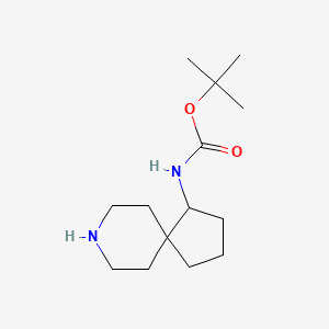 Chemical structure of tert-butyl N-{8-azaspiro[4.5]decan-1-yl}carbamate