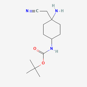 Chemical structure of tert-butyl N-[4-amino-4-(cyanomethyl)cyclohexyl]carbamate