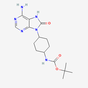 Chemical structure of tert-butyl N-[4-(6-amino-8-oxo-7H-purin-9-yl)cyclohexyl]carbamate