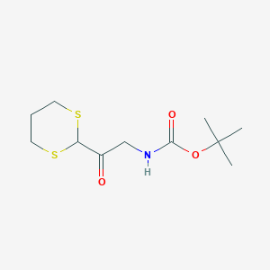 Chemical structure of Tert-Butyl N-[2-(1,3-Dithian-2-Yl)-2-Oxoethyl]Carbamate