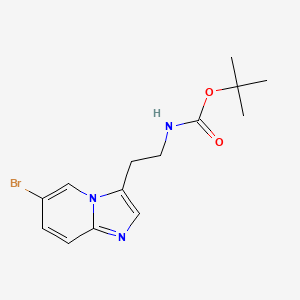 Chemical structure of tert-butyl N-(2-{6-bromoimidazo[1,2-a]pyridin-3-yl}ethyl)carbamate