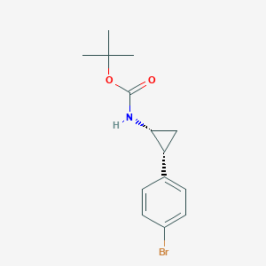 Chemical structure of tert-butyl cis-(2-(4-bromophenyl)cyclopropyl)carbamate