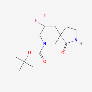 Chemical structure of tert-Butyl 9,9-difluoro-1-oxo-2,7-diazaspiro[4.5]decane-7-carboxylate