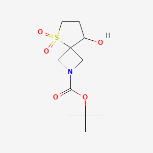 Chemical structure of tert-Butyl 8-hydroxy-5-thia-2-azaspiro[3.4]octane-2-carboxylate 5,5-dioxide
