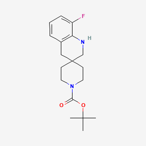 Chemical structure of tert-Butyl 8'-fluoro-2',4'-dihydro-1'H-spiro[piperidine-4,3'-quinoline]-1-carbox