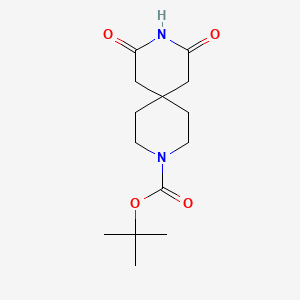 Chemical structure of tert-Butyl 8,10-dioxo-3,9-diazaspiro[5.5]undecane-3-carboxylate