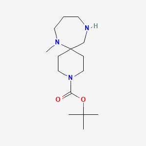 Chemical structure of tert-butyl 7-methyl-3,7,11-triazaspiro[5.6]dodecane-3-carboxylate