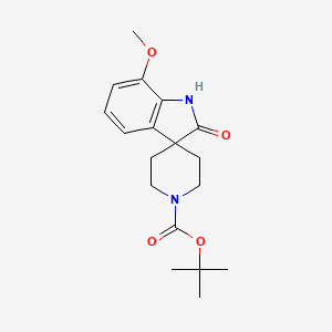 Chemical structure of tert-Butyl 7-methoxy-2-oxo-1H-spiro[indole-3,4'-piperidine]-1'-carboxylate
