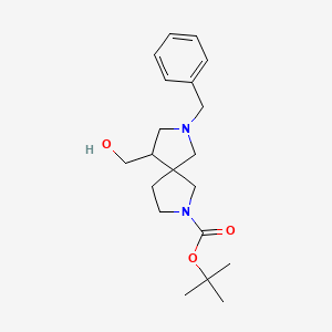Chemical structure of tert-Butyl 7-benzyl-9-(hydroxymethyl)-2,7-diazaspiro[4.4]nonane-2-carboxylate