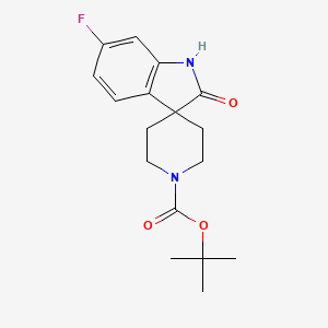 Chemical structure of tert-Butyl 6-fluoro-2-oxo-1,2-dihydrospiro[indole-3,4'-piperidine]-1'-carboxylat