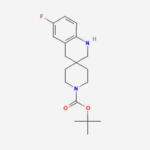 Chemical structure of tert-Butyl 6'-fluoro-2',4'-dihydro-1'H-spiro[piperidine-4,3'-quinoline]-1-carbox