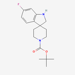 Chemical structure of tert-Butyl 6-fluoro-1,2-dihydrospiro[indole-3,4'-piperidine]-1'-carboxylate