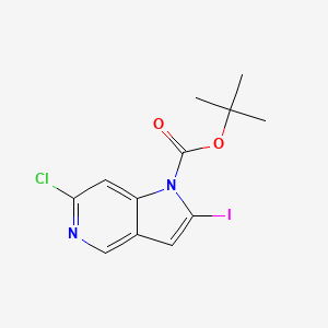 Chemical structure of tert-Butyl 6-chloro-2-iodo-1H-pyrrolo[3,2-c]pyridine-1-carboxylate