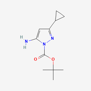 Chemical structure of tert-Butyl 5-amino-3-cyclopropyl-1H-pyrazole-1-carboxylate