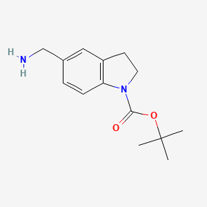 Chemical structure of tert-Butyl 5-(aminomethyl)indoline-1-carboxylate