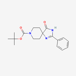 Chemical structure of tert-Butyl 4-oxo-2-phenyl-1,3,8-triazaspiro[4.5]dec-1-ene-8-carboxylate
