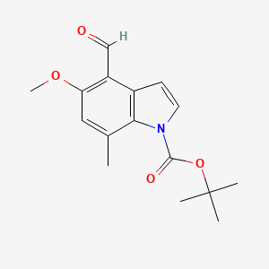 Chemical structure of tert-Butyl 4-formyl-5-methoxy-7-methyl-1H-indole-1-carboxylate