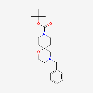 Chemical structure of TERT-BUTYL 4-BENZYL-1-OXA-4,9-DIAZASPIRO[5.5]UNDECANE-9-CARBOXYLATE