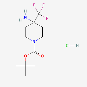Chemical structure of tert-Butyl 4-amino-4-(trifluoromethyl)piperidine-1-carboxylate hydrochloride