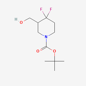 Chemical structure of tert-Butyl 4,4-difluoro-3-(hydroxymethyl)piperidine-1-carboxylate