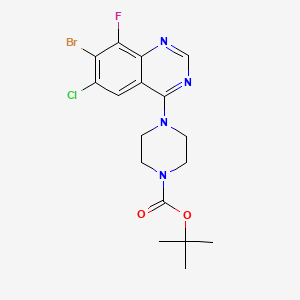 Chemical structure of tert-Butyl 4-(7-bromo-6-chloro-8-fluoroquinazolin-4-yl)piperazine-1-carboxylate