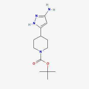 Chemical structure of tert-Butyl 4-(5-amino-1H-pyrazol-3-yl)piperidine-1-carboxylate