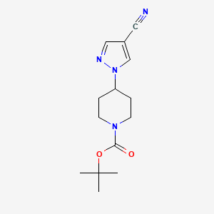 Chemical structure of tert-Butyl 4-(4-cyano-1H-pyrazol-1-yl)piperidine-1-carboxylate